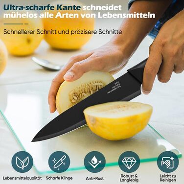 Набір ножів Homikit 15 предметів з підставкою: кухонні ножі з нержавіючої сталі, веточки, 6 ножів для стейків, чорний