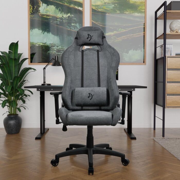 Ігровий та офісний крісло Arozzi Torretta Premium з SoftFabric™, ергономічний дизайн, 3D підлокітники, висока спинка, регульована решітка, 2 подушки – (Ash)