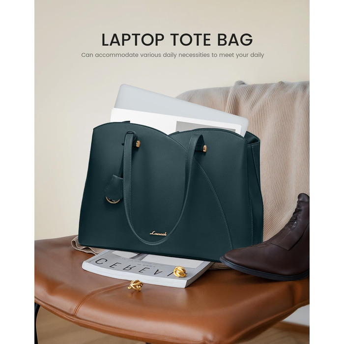 LOVEVOOK Сумка для жінок велика, шопер для ноутбука, сумка для роботи, офісна сумка, з PU шкіри, на плечі, для навчання, тоут-сумка для роботи, бізнесу, університету (15,6 дюймів, темно-зелений)