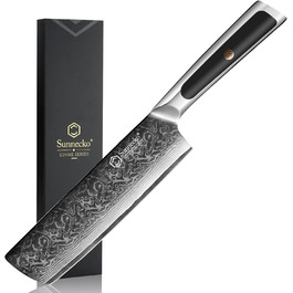 Набір ніжів Sunnecko: Японський ніж Nakiri 7 дюймів з дамаської сталі - кухонний ніж для нарізання овочів та фруктів з ергономічною ручкою