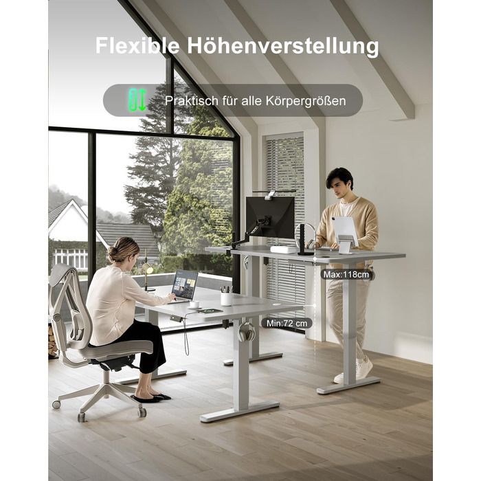 Електричний стіл Devoko 200x80 см з USB-C, білий. Регулювання висоти, комп'ютерний стіл з органайзером для кабелів