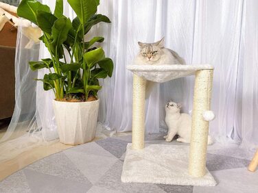 Котяче дерево Liszton, l, біле, стовбури обгорнуті натуральним сизалем, іграшки на стрічці