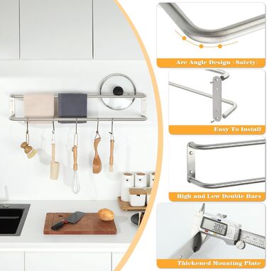 Тримач для рушників подвійний з нержавіючої сталі 304, 80 см, для ванної кімнати та кухні