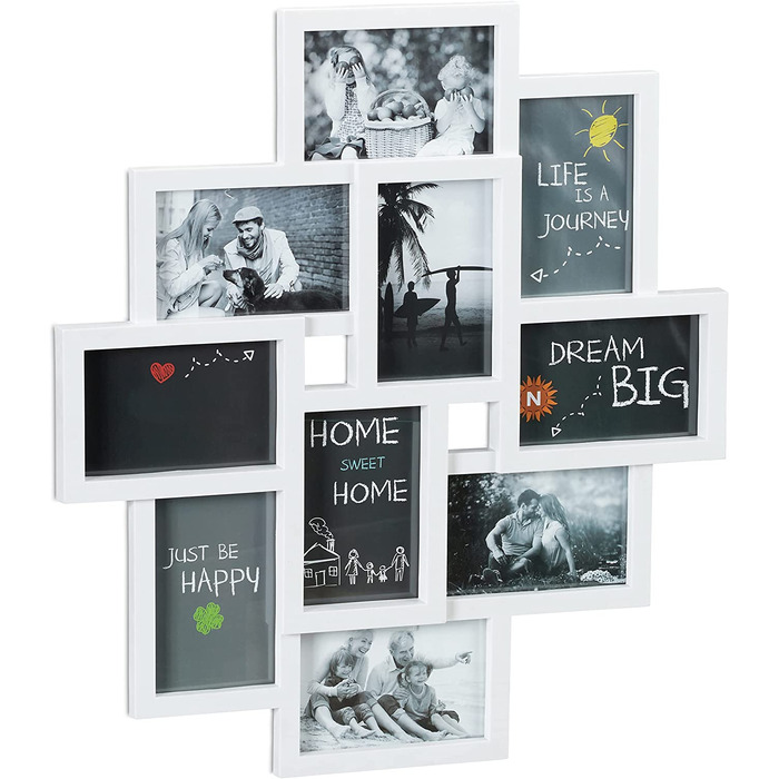 Рамка для фотографій Relaxdays колажі, для 10 фотографій, портретна або альбомна, настінна пластикова рамка, в х Ш 55 х 50 см, біла