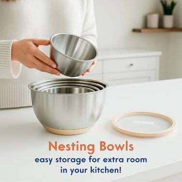 Набір мисок Ziruma з кришками - 5 шт. з нержавіючої сталі, без пластику, скляні кришки, для кухні, 0.9-4.3L