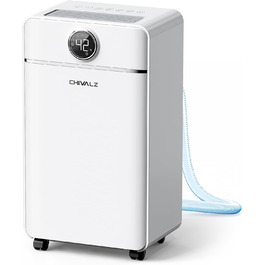 Електричний осушувач повітря CHIVALZ 12л/24г для приміщень до 120м³ (30м²), 3 режими роботи, таймер 24г, автоматична відтавлювання (білий)