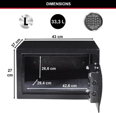Сейф Master Lock з цифровим замком, електронна комбінація, 16 л, 22 x 35 x 27 см (33 л + комбінація)