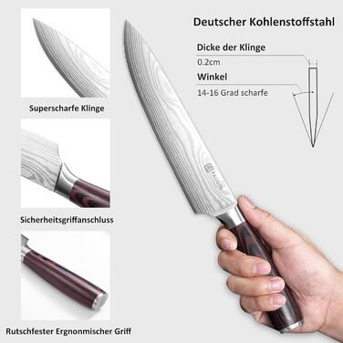 PAUDIN Profi Кухонний ніж 23см з нержавіючої сталі, ергономічна ручка, для професіоналів та любителів, ідеальний подарунок для кулінарів