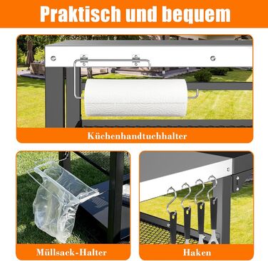 Нержавіюча сталева візок для гриля Denmay з 3 ярусами, піч для піци, робочий стіл для гриля, візок для обслуговування на відкритому повітрі