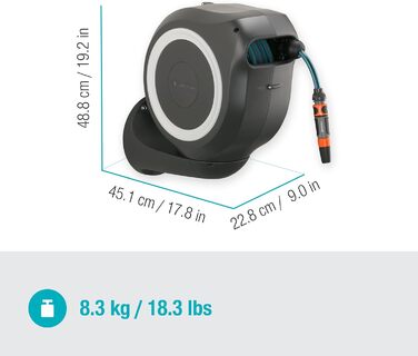 Шланг садовий Gardena RollUp M 20м: гнучкий, з тримачем для стіни, з розпилювачем та шлангом 20м (18610-20)