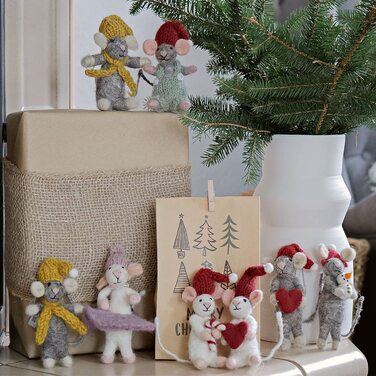 Прикраси для різдвяної ялинки Миші Gry & Sif I милі різдвяні підвіски, різдвяні прикраси ручної роботи, зимові прикраси з повсті, прикраси для різдвяної ялинки Fair-Trade
