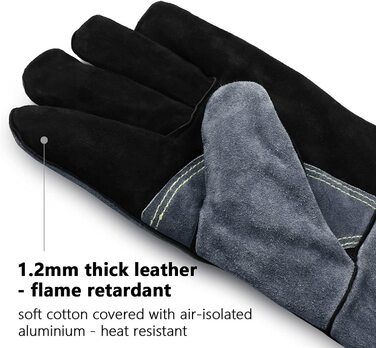 Розігрів рукавички для барбекю, 500 C термостійкі шкіряні рукавички для гриля (35,5 см, чорно-сірий)
