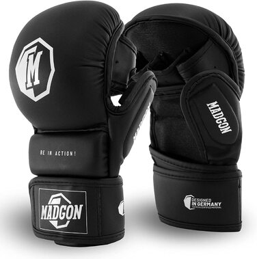 Захисні рукавички для ММА MADGON виготовлені з високоякісного матеріалу, що забезпечує тривалий термін служби Боксерські рукавички з дуже товстою набивкою для паррінга, єдиноборств, боксу, кікбоксингу, ММА - включаючи сумки (Чорно-білий, XL)