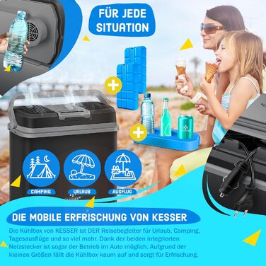 Автомобільний термобокс KESSER 24л: Охолоджує та нагріває (12/230V) для авто, човна, кемпінгу. Міні-холодильник з режимами ECO/MAX, чорний