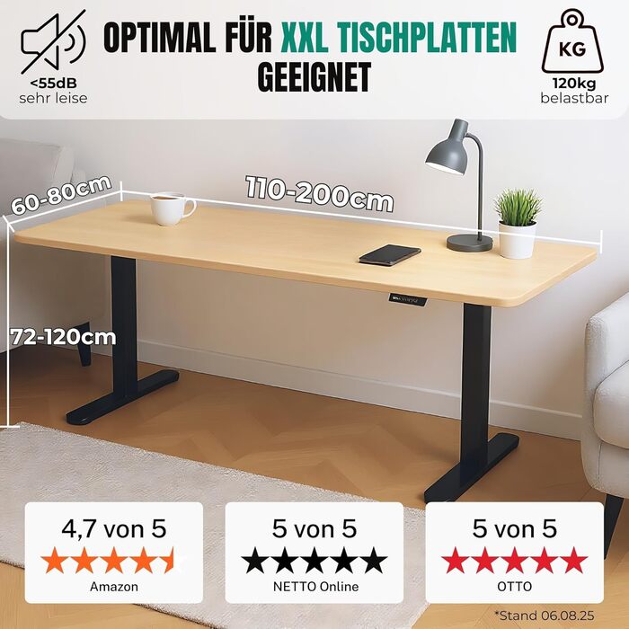 Електричний регульований стіл Albatros Lift S5: металеве підстав'яння, 2м, 120кг | Чорний