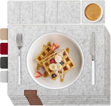 Набір з 12 елементів Smøla: преміальний фетровий набір для сервірування столу з підставками I Темно-сірий, миючий, для посуду I Декор для літа