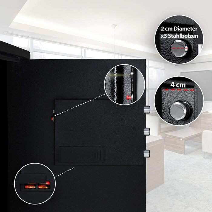 Електронний сейф KESSER® | 38x30x30 см | Вбудована батарея | Сейф з цифровим замком | 3-х рівнева замикаюча система | Настінний/підлоговий сейф | Сейф для дому | Внутрішнє освітлення | Чорний |