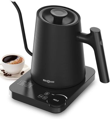 Електричний чайник PARIS RHÔNE Schwanenhals з регулюванням температури, індикатором, поворотним регулятором та функцією підтримання тепла 24 години, 0.9 л, матовий чорний