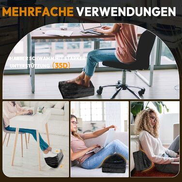 Підставка для ніг під стіл Dowinx, регульована висота, знімний чохол, зручна підставка для офісу, авто, дому (3 шари, чорний)