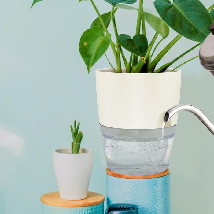 Набір горщиків для квітів з пластику (6 шт.) з автополивом, 22.3/15.3/10.5/8.2 см, для кімнатних рослин, квітів та трав - білий