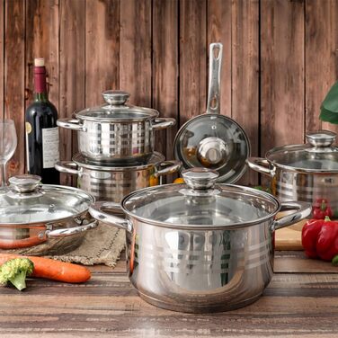 Набір посуду Swiss Pro з 18 предметів - нержавіюча сталь - в т.ч. сковорідка - срібло