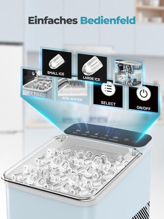 Льодогенератор Fohere портативний самоочисний 14 кг/24год, 2 розміри льоду, блакитний для дому, бару, офісу, кемпінгу зі шкребком та кошиком