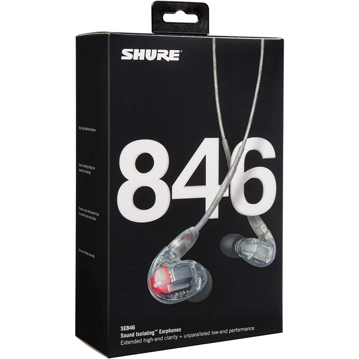 Навушники Shure SE846-CL Pro, ізоляція звуку, 4 HD MicroDrivers, роз'єм 3.5 мм, чисті високі частоти, сильні баси