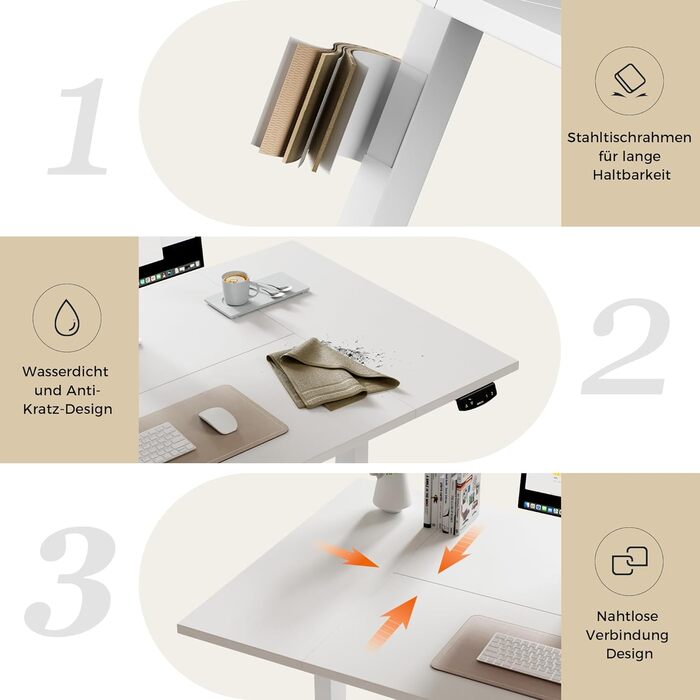 Регульований стіл Agilestic 160 x 80 см, електричний з пам'яттю, ергономічний, для комп'ютера, білий