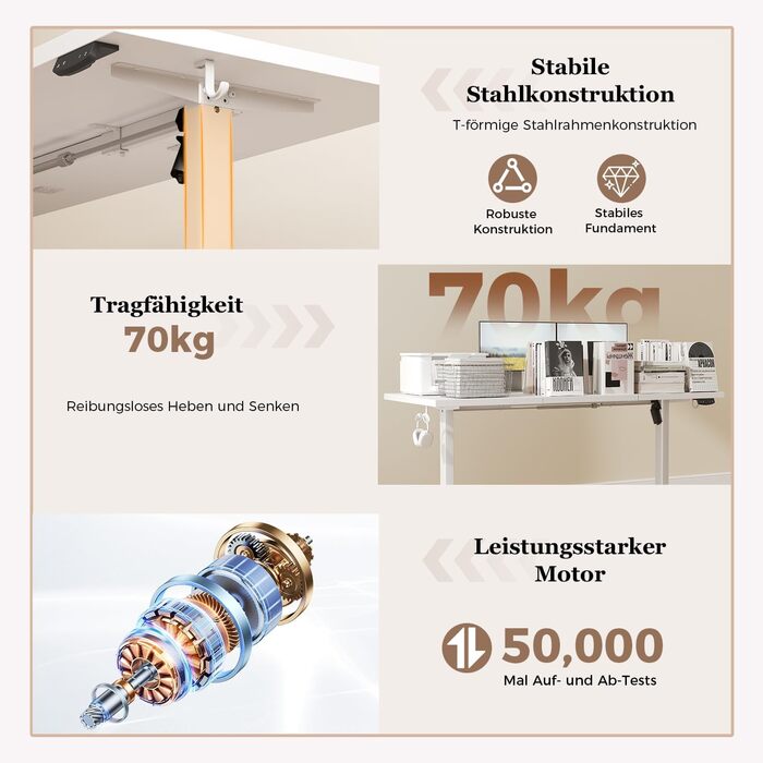 Регульований стіл Klicelor, електричний, стоячи/сидячи, офісний, з пам'яттю, 100 x 60 см, білий