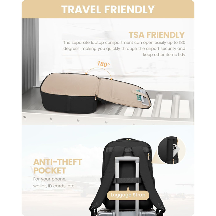 LOVEVOOK Рюкзак для ручної поклажі, 40L, для подорожей, з відділенням для взуття та ноутбука 17 дюймів, водонепроникний, для жінок