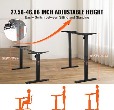 Електричний стіл VEVOR з двома моторами, регулювання висоти 65-129 см та довжини 110-178 см, чорний, для офісу та дому