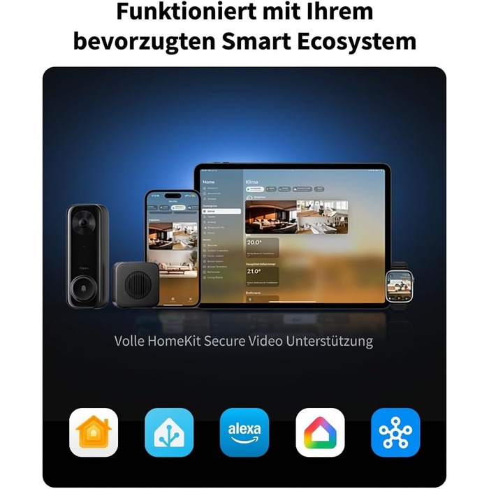 Aqara G400 Відеодзвінок з Chime, 2K HD, PoE/Кабель, HomeKit, Розпізнавання, IP65