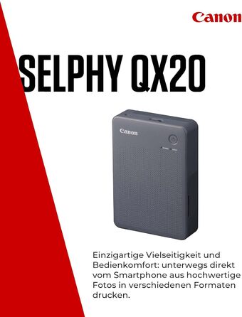 Canon Selphy QX20 – Портативний принтер для фото з Wi-Fi, термосублімаційний друк, USB-C зарядка, білий (без чорнил/паперу)