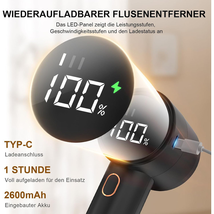 Електричний видалення ворсу для одягу з 6 лезами та LED-дисплеєм (Чорний)