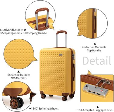 Валіза-тележка KONO з жорстким корпусом, 76x50x31 см, білий (жовтий, S 57x40 см)