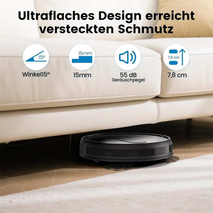 Робот-пилосос AIRROBO P25: потужність 2800Pa, для тварин, керування через додаток, 120 хвилин роботи, з пультом, чорний