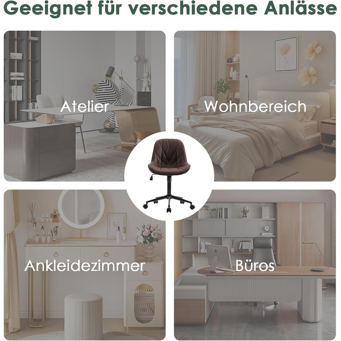 Офісний стілець YOUTASTE з візерунком листя, ергономічний, регульований по висоті, з функцією гойдання, без підлокітників, шкіряний, для дому та офісу (колір: коричневий)