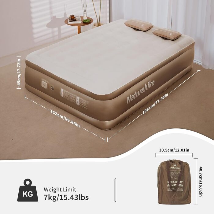 Надувний матрац Naturehike 2 особи, самонадувний з акумуляторним насосом, 198x152x45 см для кемпінгу та дому, легкий, зручний, швидко надувається