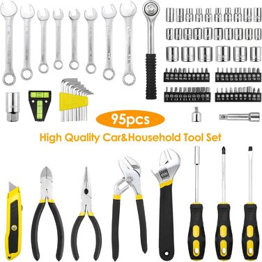 Набір інструментів 95 предметів у пластиковому кейсі Werkzeugkoffer: викрутки, головки, тріскачки для дому, авто, гаража (жовтий)