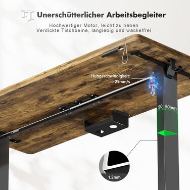 Електричний стіл Flamaker з регулюванням висоти 120x60 см, суцільна стільниця 25 мм, безщітковий мотор, стабільний ергономічний стіл, органайзер для кабелів, вінтажний коричневий