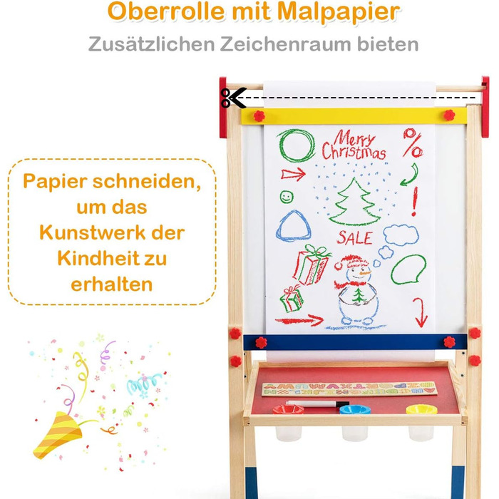Дитяча мольберт-стіл 3 в 1 COSTWAY: двосторонній, дошка для маркерів та крейди, папір, регульована висота, з аксесуарами