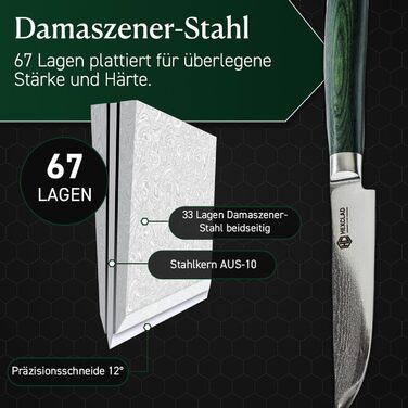 Набір ножів HexClad Essential, 6 предметів: японські леза з нержавіючої сталі Damast, Full Tang, ручки з Pakkaholz