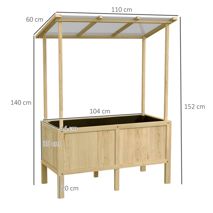Підвищене грядка з дахом, дренажні отвори, флізелінова підкладка, стійка до погодних умов, сосна, 110x60x152 см