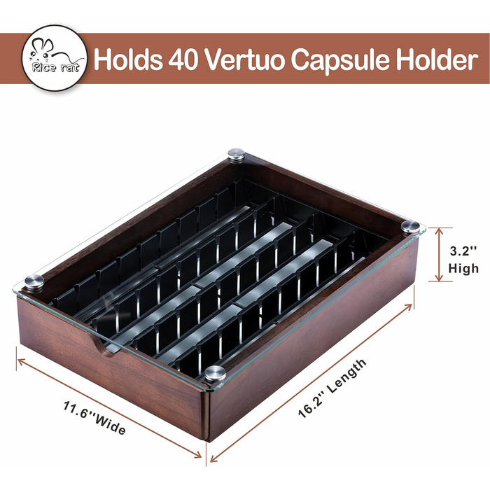 Тримач для капсул Vertuo та Nespresso, ящик з прозорим склом, органайзер для капсул (40 шт.), чорний