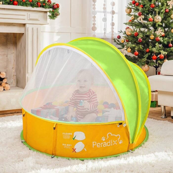 Дитячий басейн-намет Peradix 4-в-1 з UV захистом, басейн для кульок, москітна сітка, портативний, літній, жовто-зелений