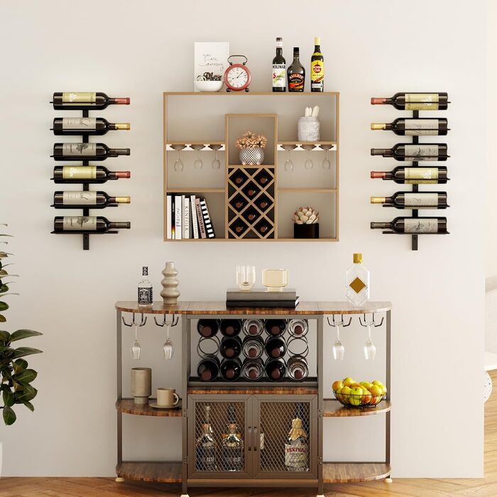 Настінна полиця для вина TJ.MOREE на 12 пляшок, дерев'яний винний стелаж для кухні, бару або їдальні, комплект 4 шт. чорного кольору