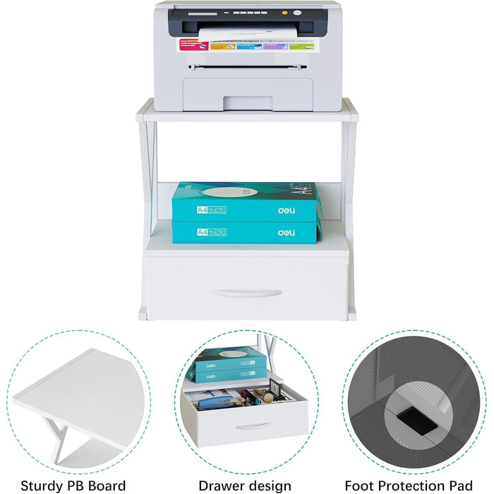 Підставка для принтера з ящиком, 2-рівнева, для офісу, дому, школи | Organizer, колір: білий