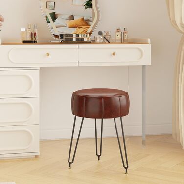 Пуф-стілець для макіяжу YMYNY, стильний пуф у вигляді гарбуза, багатофункціональний пуф для вітальні та спальні, 32 x 32 x 44 см (Коричневий)