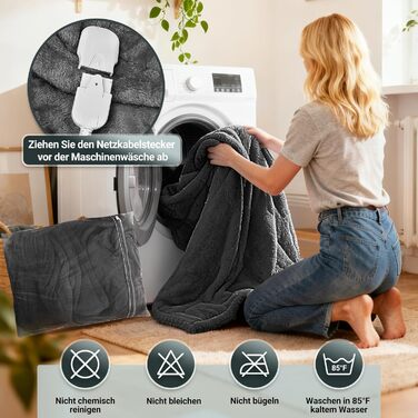 Електрична ковдра з автовимкненням 130x180 см, 8 режимів нагріву, таймер 12 годин, пральна машина, флісова ковдра для ліжка, дивана, офісу (темно-сірий)