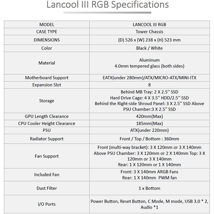 Ігровий корпус Lian Li LANCOOL III білого кольору Midi-Tower
